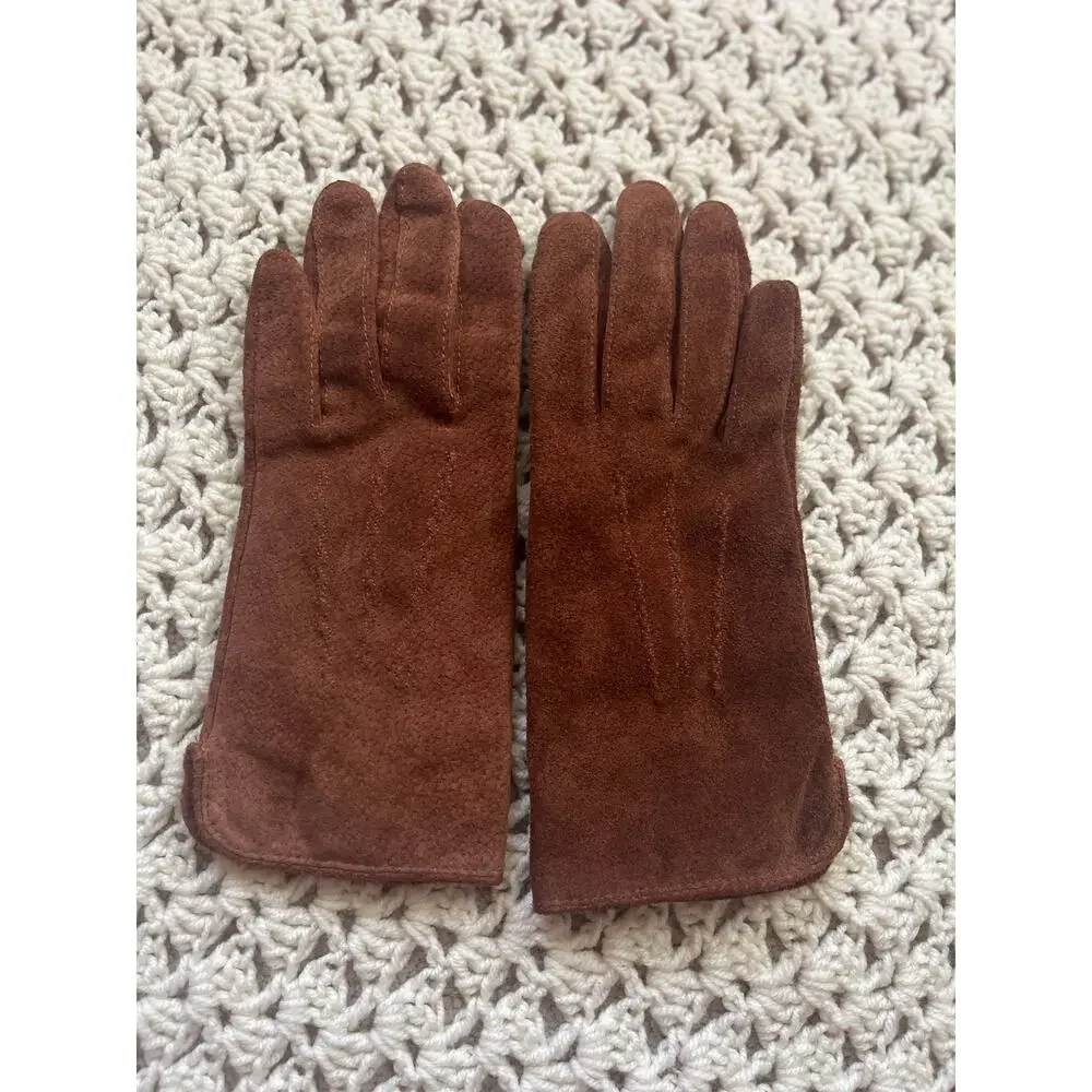 Vintage 90s Brown Suede Gloves Short Leather Western Size Medium